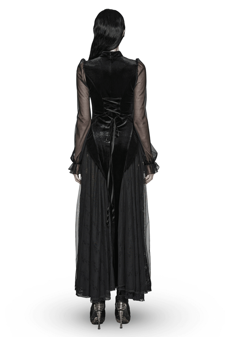 Elegant Black Velvet Mesh Dress with Gothic Charm - image 2