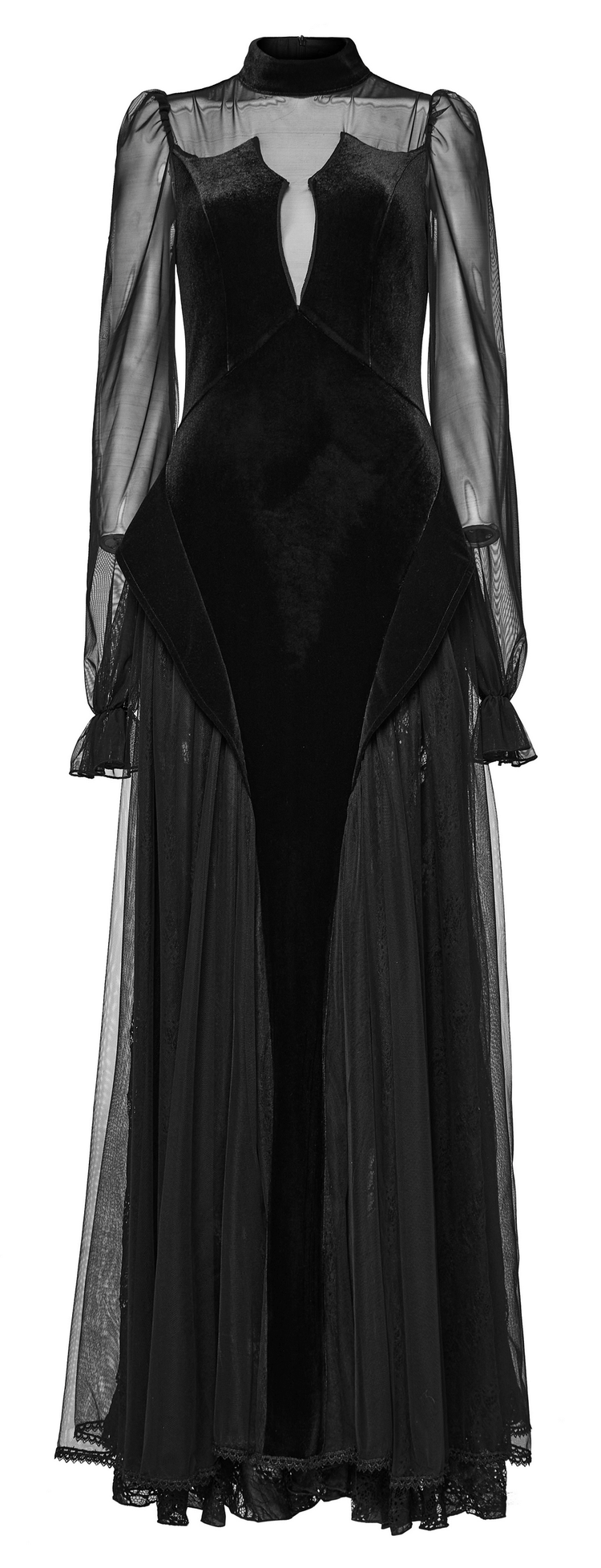 Elegant Black Velvet Mesh Dress with Gothic Charm - image 4