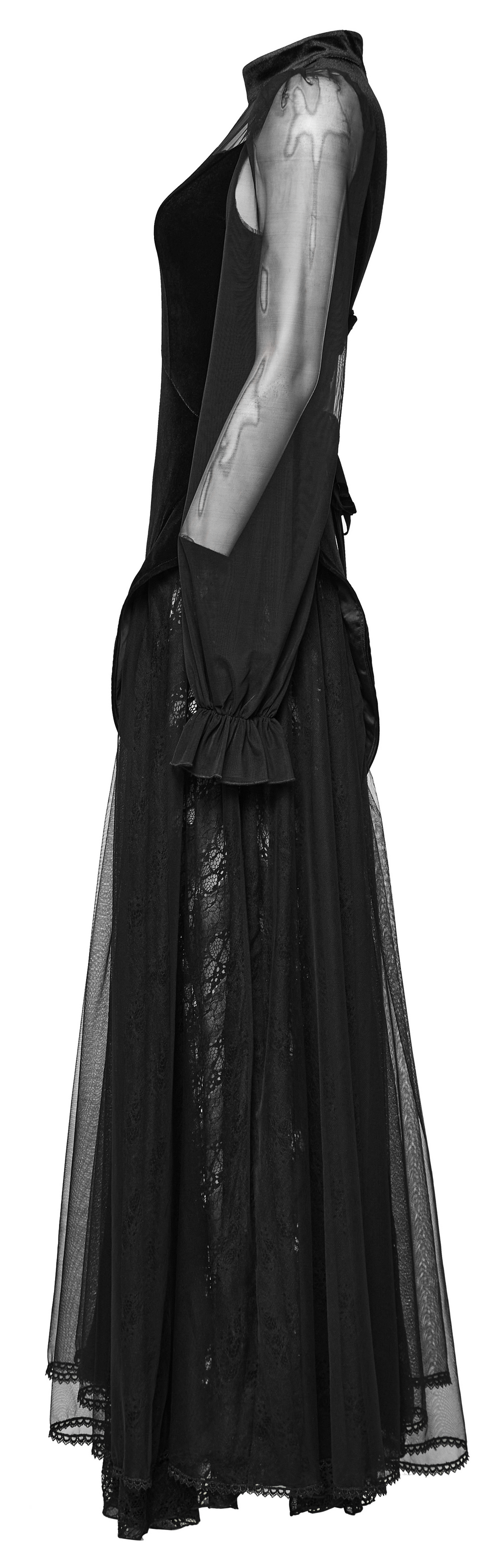 Elegant Black Velvet Mesh Dress with Gothic Charm - image 5