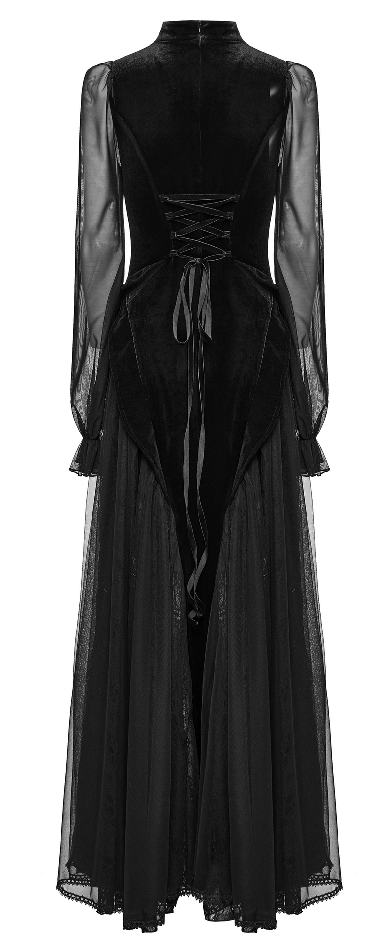 Elegant Black Velvet Mesh Dress with Gothic Charm - image 6
