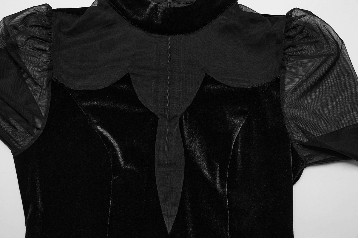 Elegant Black Velvet Mesh Dress with Gothic Charm - image 9