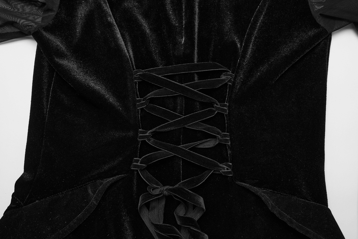 Elegant Black Velvet Mesh Dress with Gothic Charm - image 10
