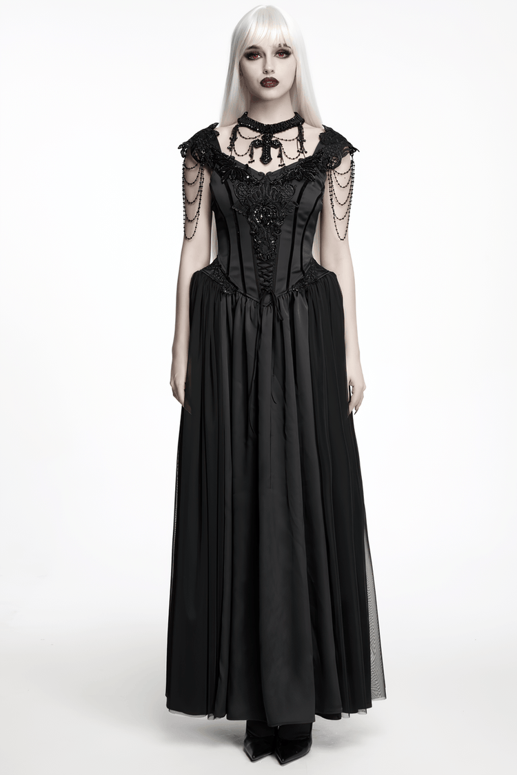 Elegant Black Victorian Gothic Lace Corset Maxi Dress - image 12