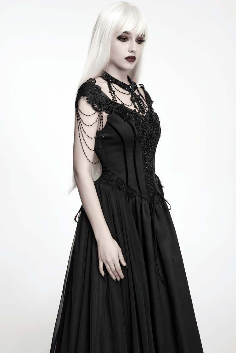 Elegant Black Victorian Gothic Lace Corset Maxi Dress - image 11
