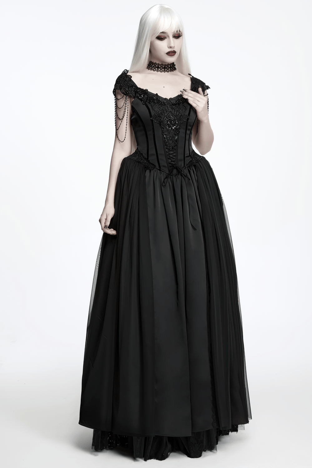 Elegant Black Victorian Gothic Lace Corset Maxi Dress - image 13