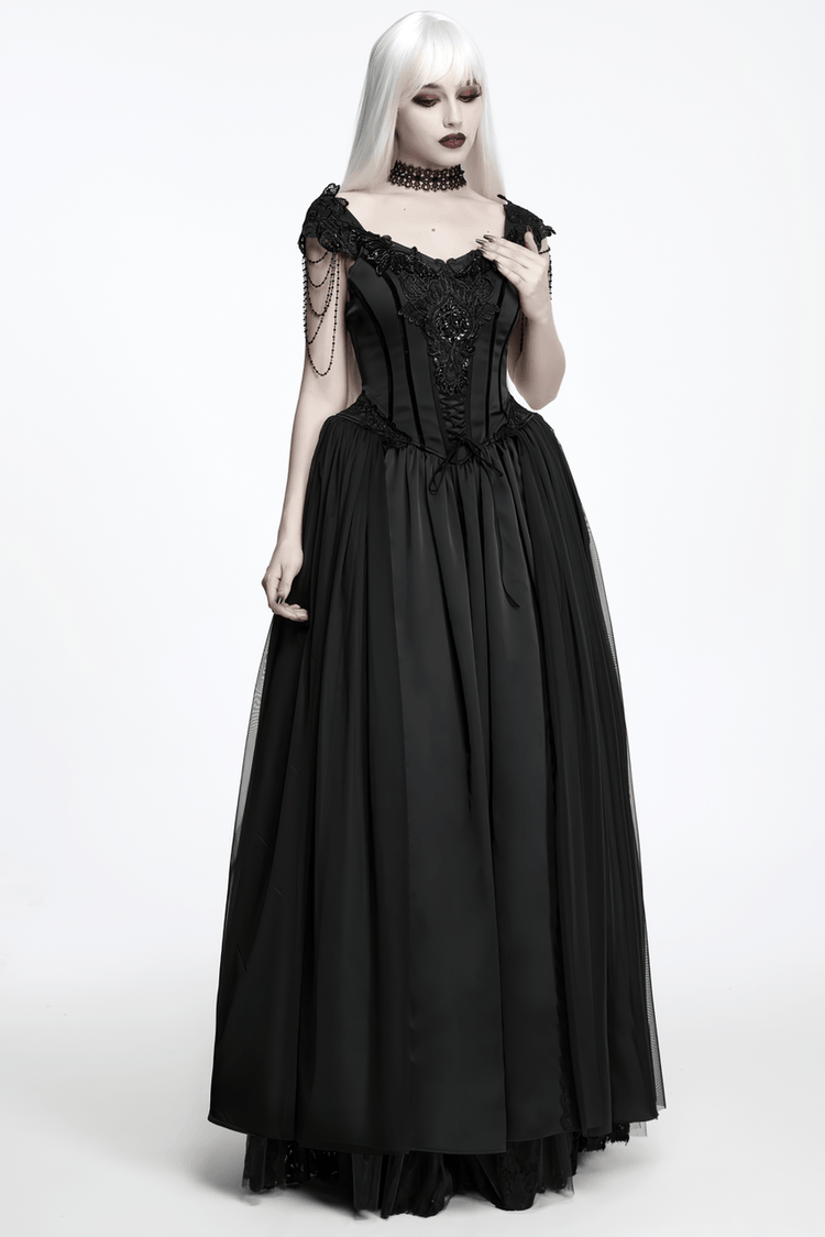 Elegant Black Victorian Gothic Lace Corset Maxi Dress - image 13