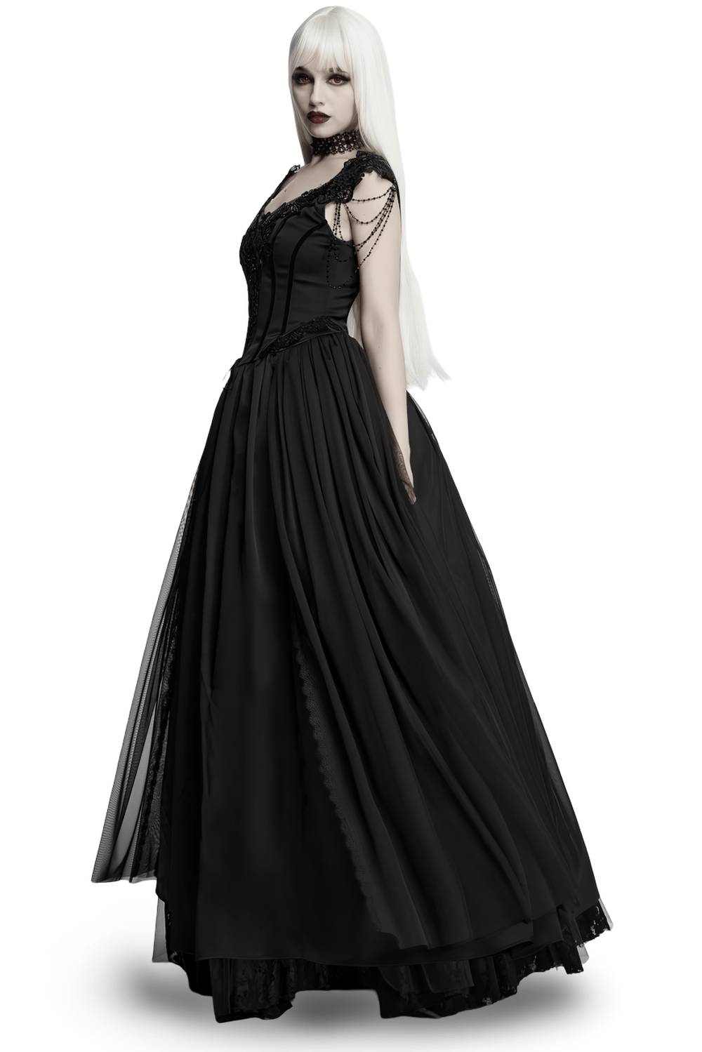 Elegant Black Victorian Gothic Lace Corset Maxi Dress - image 2