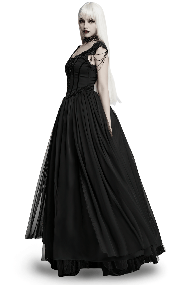 Elegant Black Victorian Gothic Lace Corset Maxi Dress - image 2