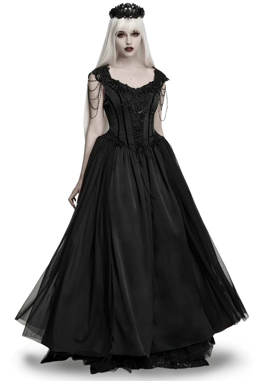 Elegant Black Victorian Gothic Lace Corset Maxi Dress - image 1