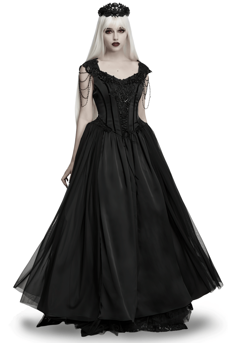 Elegant Black Victorian Gothic Lace Corset Maxi Dress - image 1