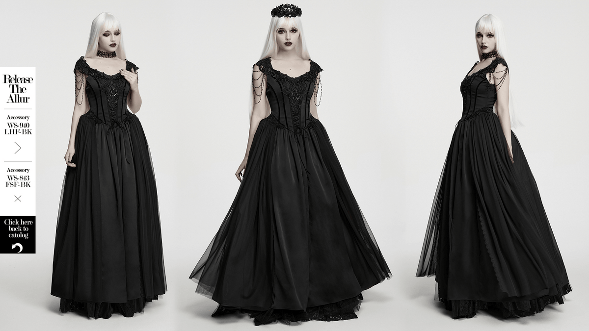 Elegant Black Victorian Gothic Lace Corset Maxi Dress - image 14