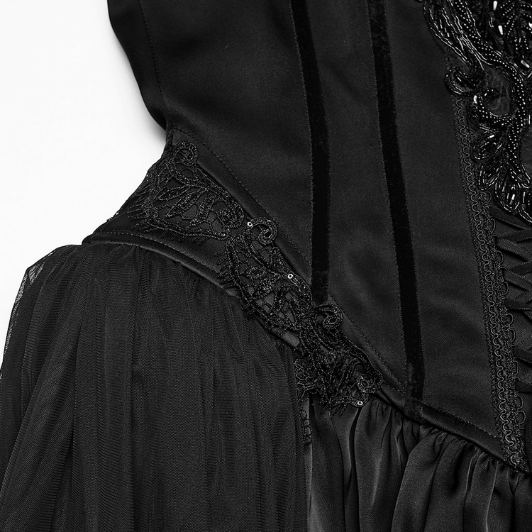Elegant Black Victorian Gothic Lace Corset Maxi Dress - image 10