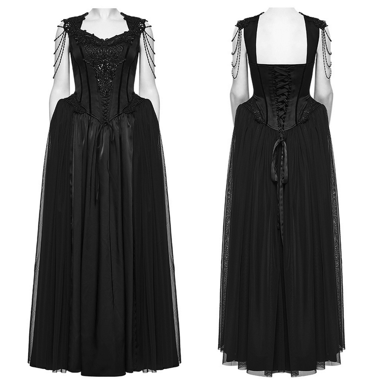 Elegant Black Victorian Gothic Lace Corset Maxi Dress - image 3