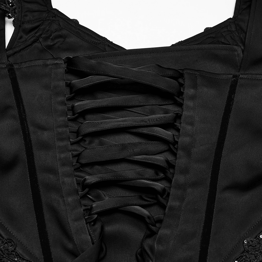 Elegant Black Victorian Gothic Lace Corset Maxi Dress - image 9