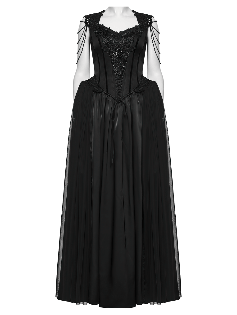 Elegant Black Victorian Gothic Lace Corset Maxi Dress - image 4