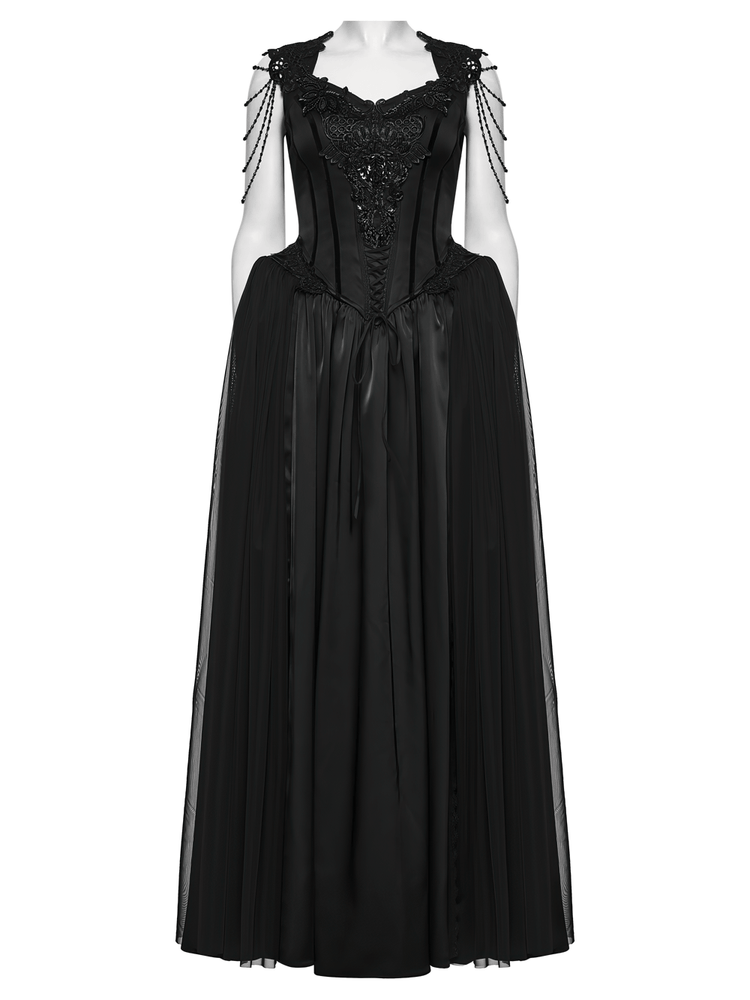 Elegant Black Victorian Gothic Lace Corset Maxi Dress - image 4