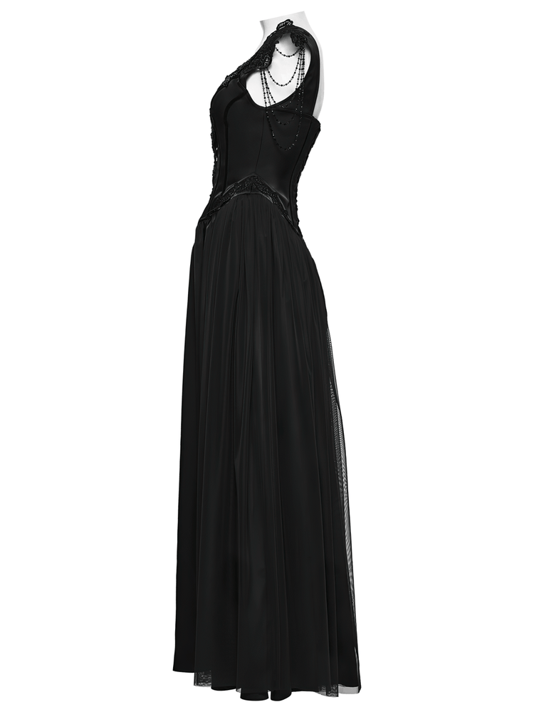 Elegant Black Victorian Gothic Lace Corset Maxi Dress - image 5