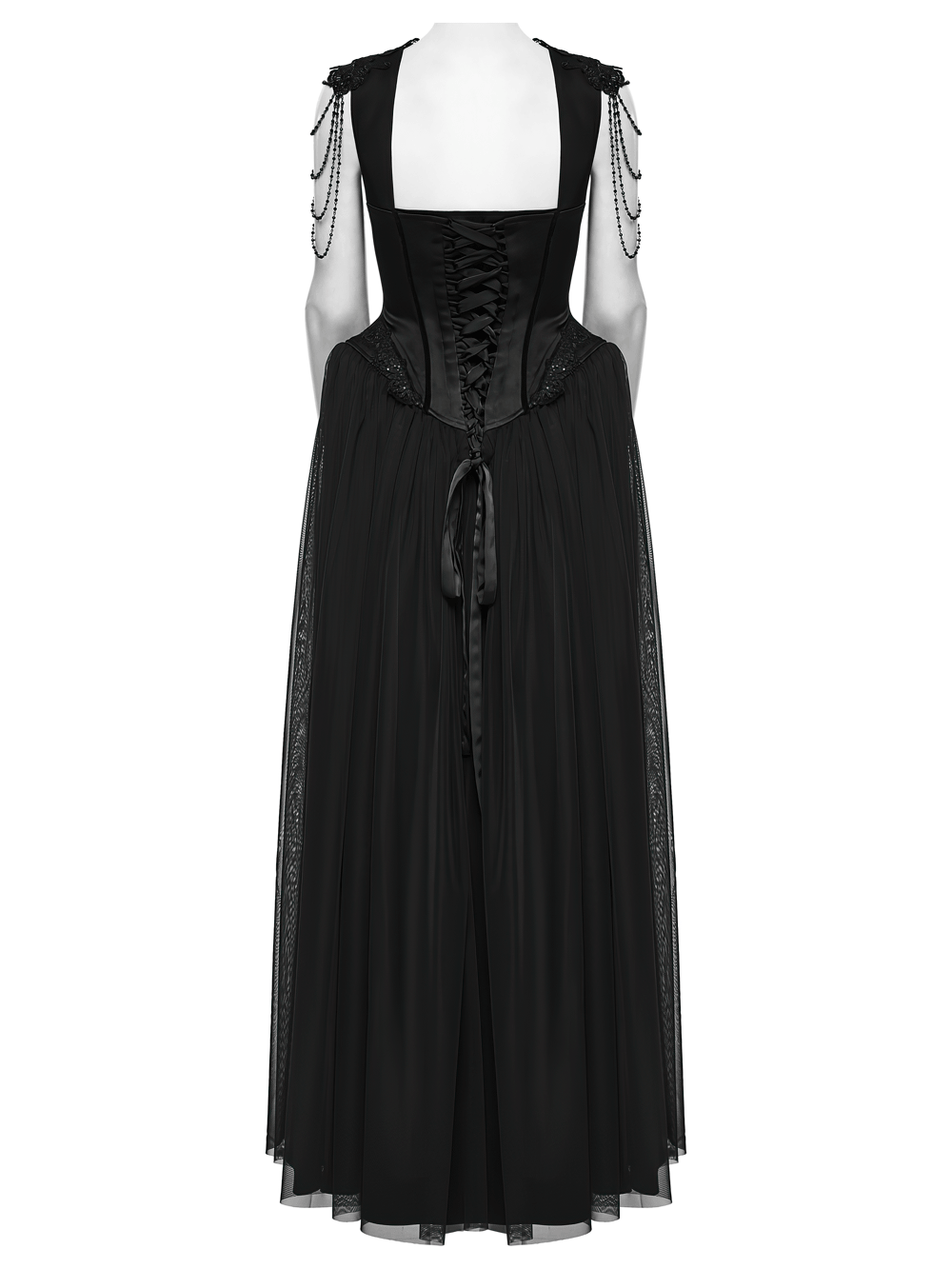 Elegant Black Victorian Gothic Lace Corset Maxi Dress - image 6