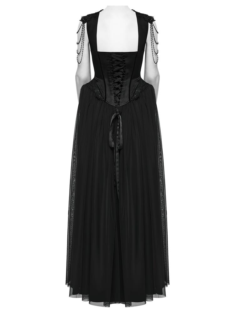 Elegant Black Victorian Gothic Lace Corset Maxi Dress - image 6