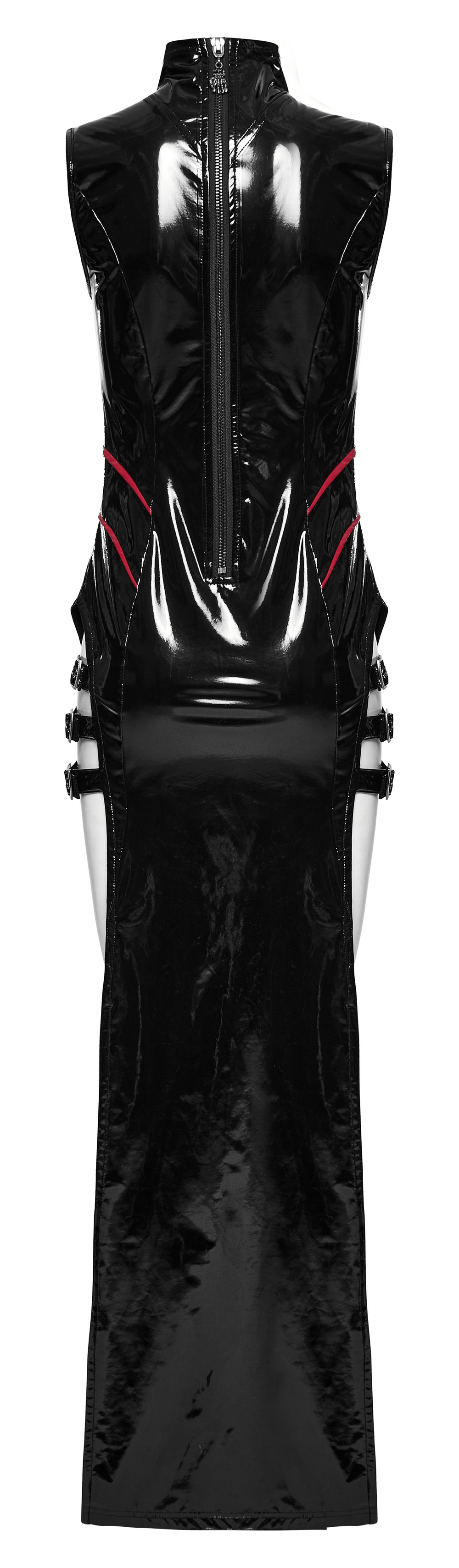 Elegant Black Vinyl Long Dress with Red Ribbons - image 6