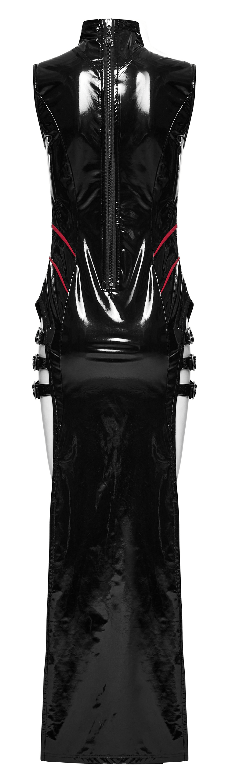 Elegant Black Vinyl Long Dress with Red Ribbons - image 6