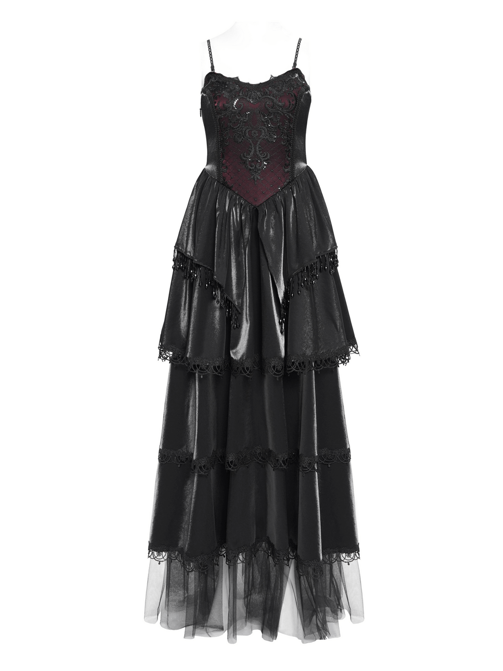 Elegant Corset Dress with Lace Layers and Beaded Trim - image 4