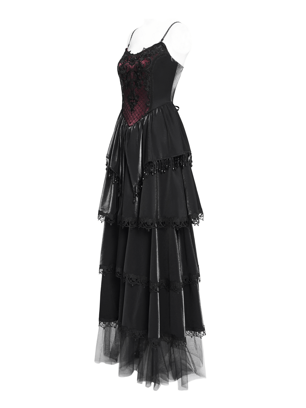 Elegant Corset Dress with Lace Layers and Beaded Trim - image 5