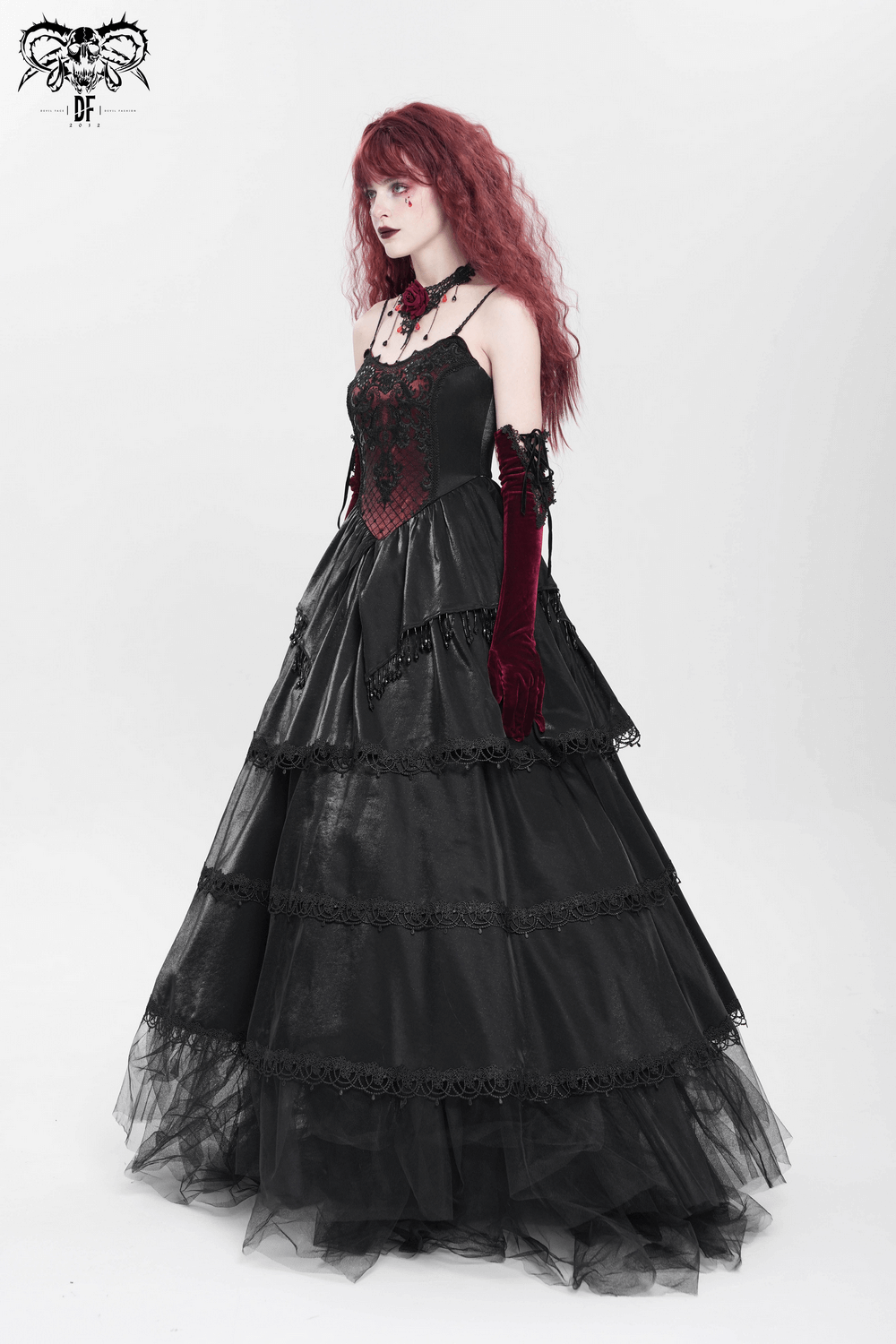 Elegant Corset Dress with Lace Layers and Beaded Trim - image 18