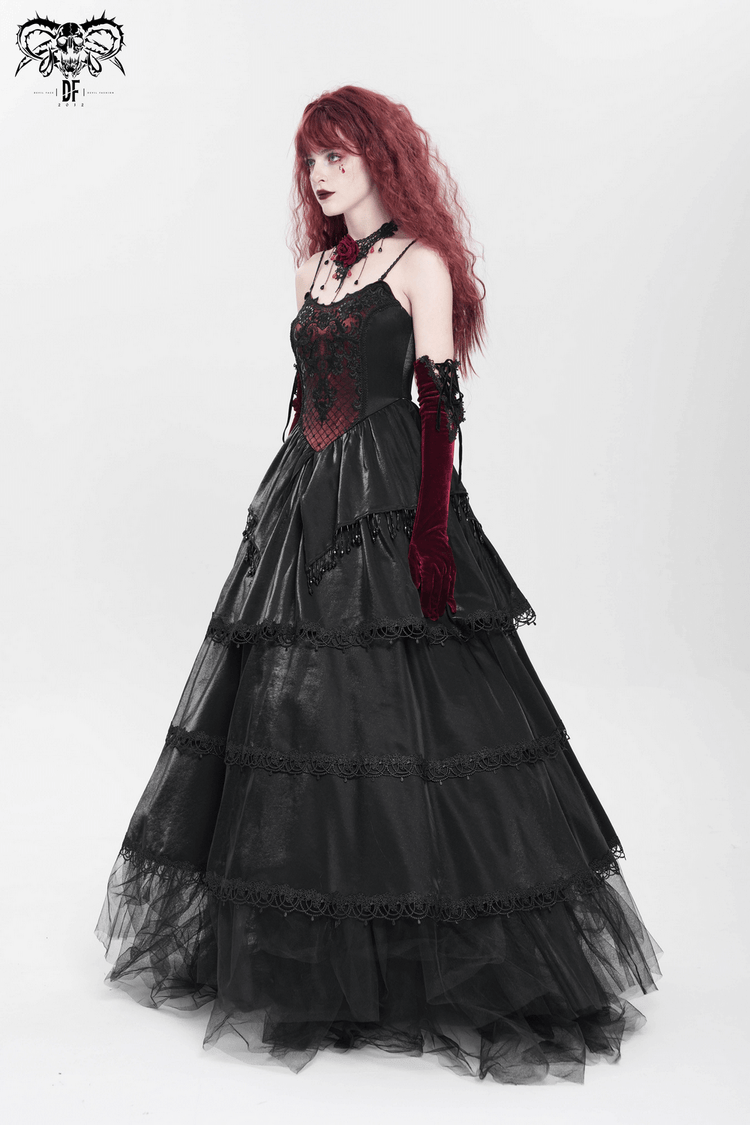 Elegant Corset Dress with Lace Layers and Beaded Trim - image 18