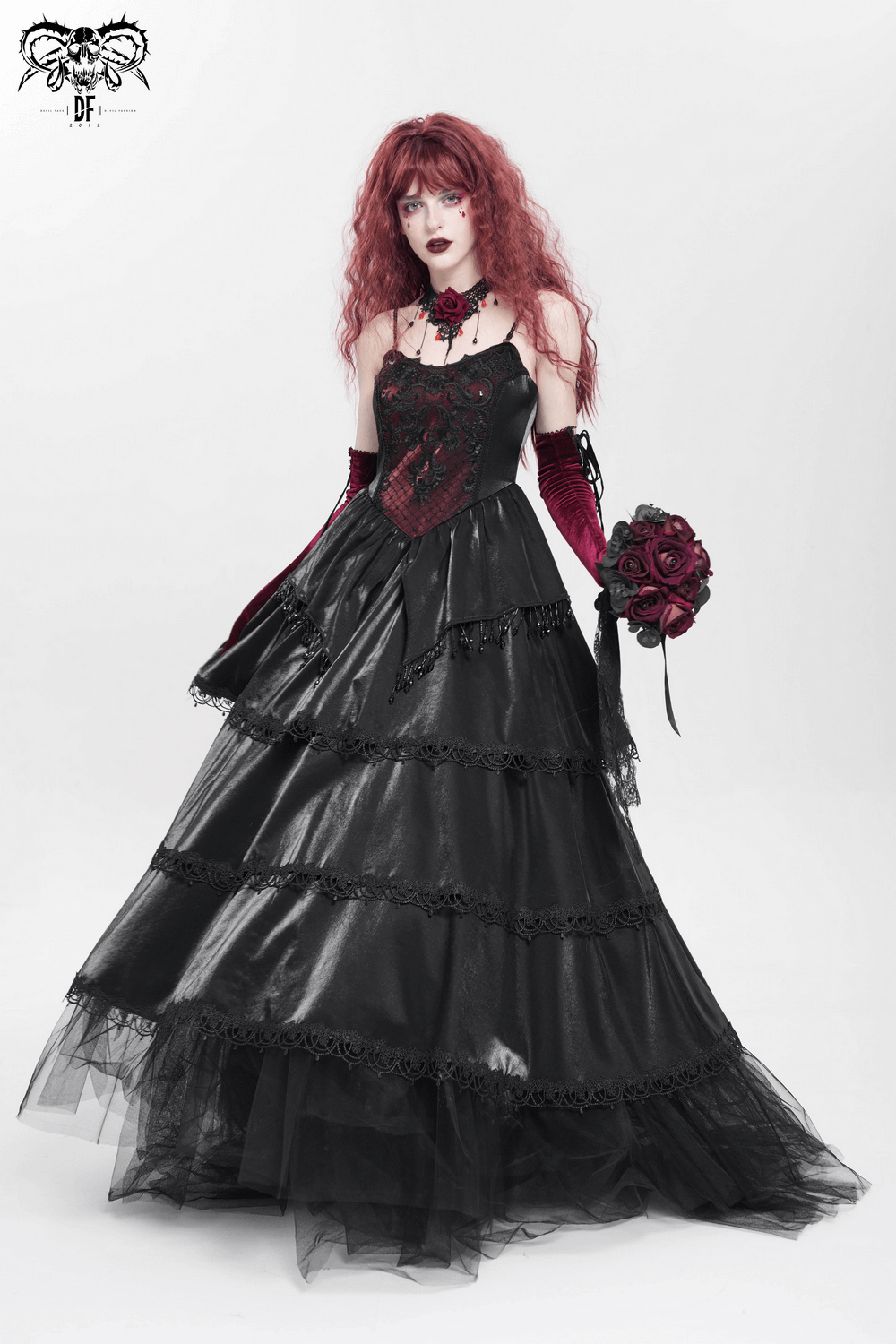 Elegant Corset Dress with Lace Layers and Beaded Trim - image 16