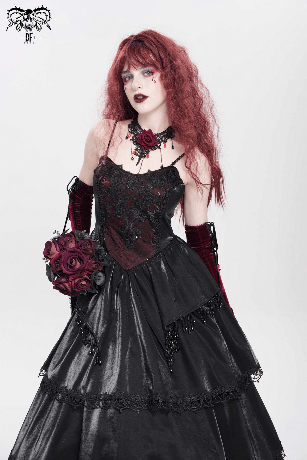 Elegant Corset Dress with Lace Layers and Beaded Trim - image 15
