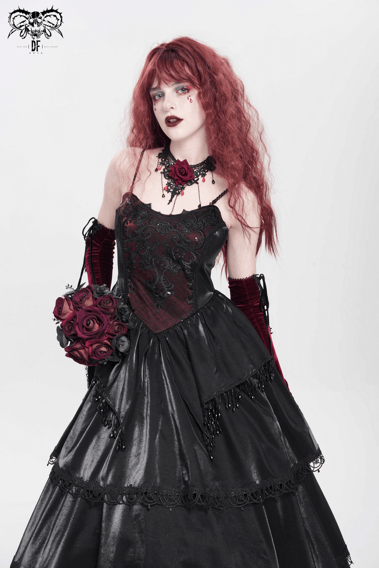 Elegant Corset Dress with Lace Layers and Beaded Trim - image 15