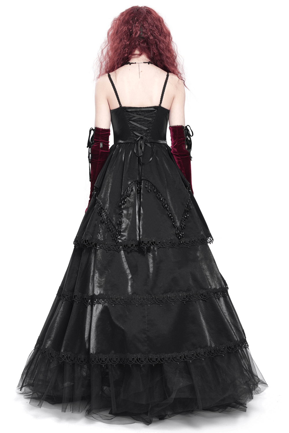 Elegant Corset Dress with Lace Layers and Beaded Trim - image 2