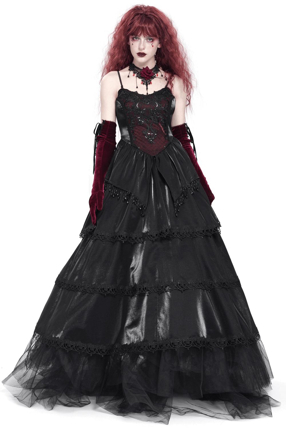 Elegant Corset Dress with Lace Layers and Beaded Trim - image 1