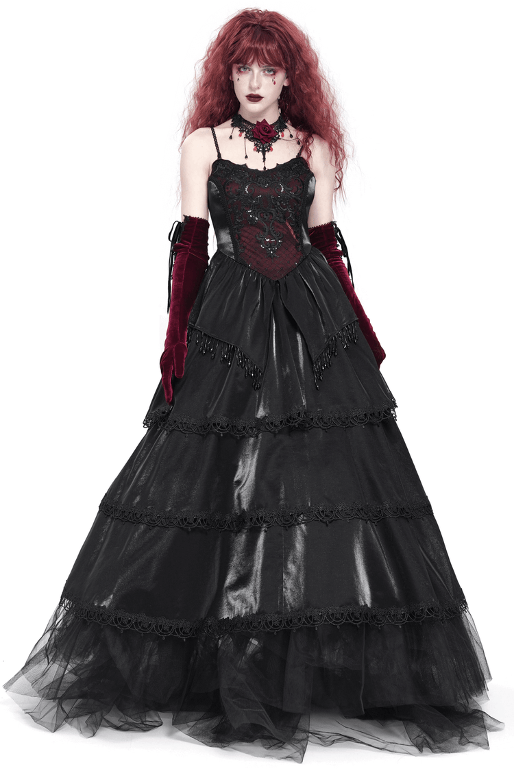 Elegant Corset Dress with Lace Layers and Beaded Trim - image 1