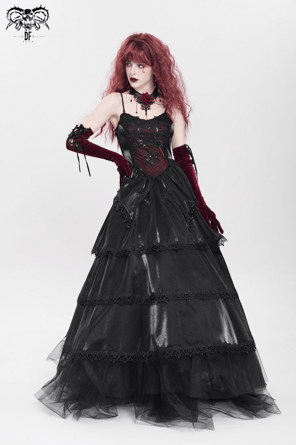 Elegant Corset Dress with Lace Layers and Beaded Trim - image 17