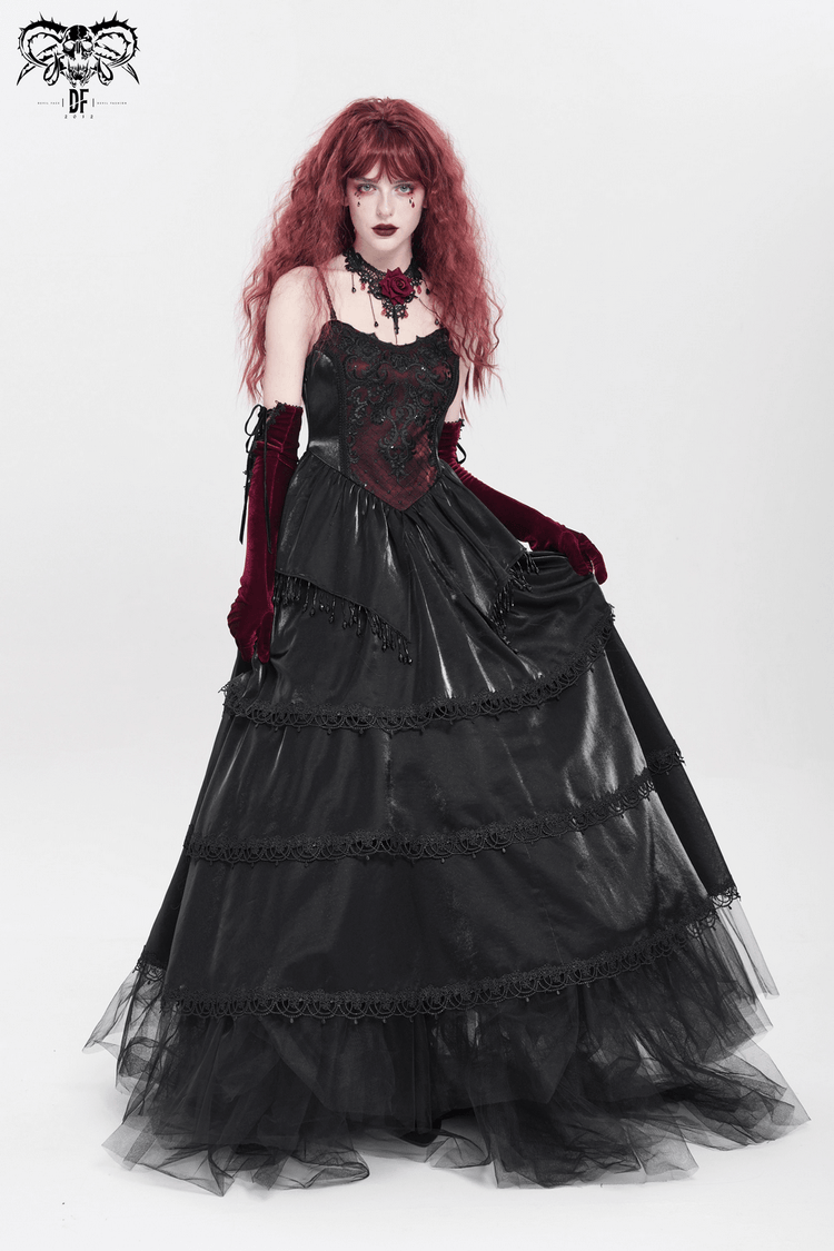 Elegant Corset Dress with Lace Layers and Beaded Trim - image 19