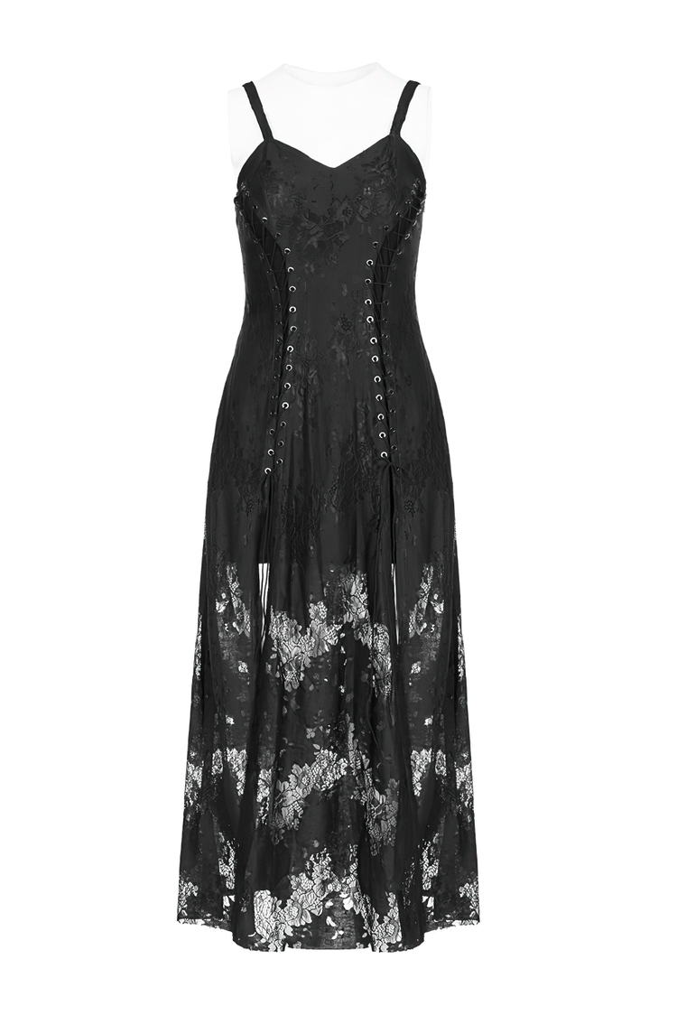 Elegant Dark Gothic Lace Strap Backless Dress - image 4