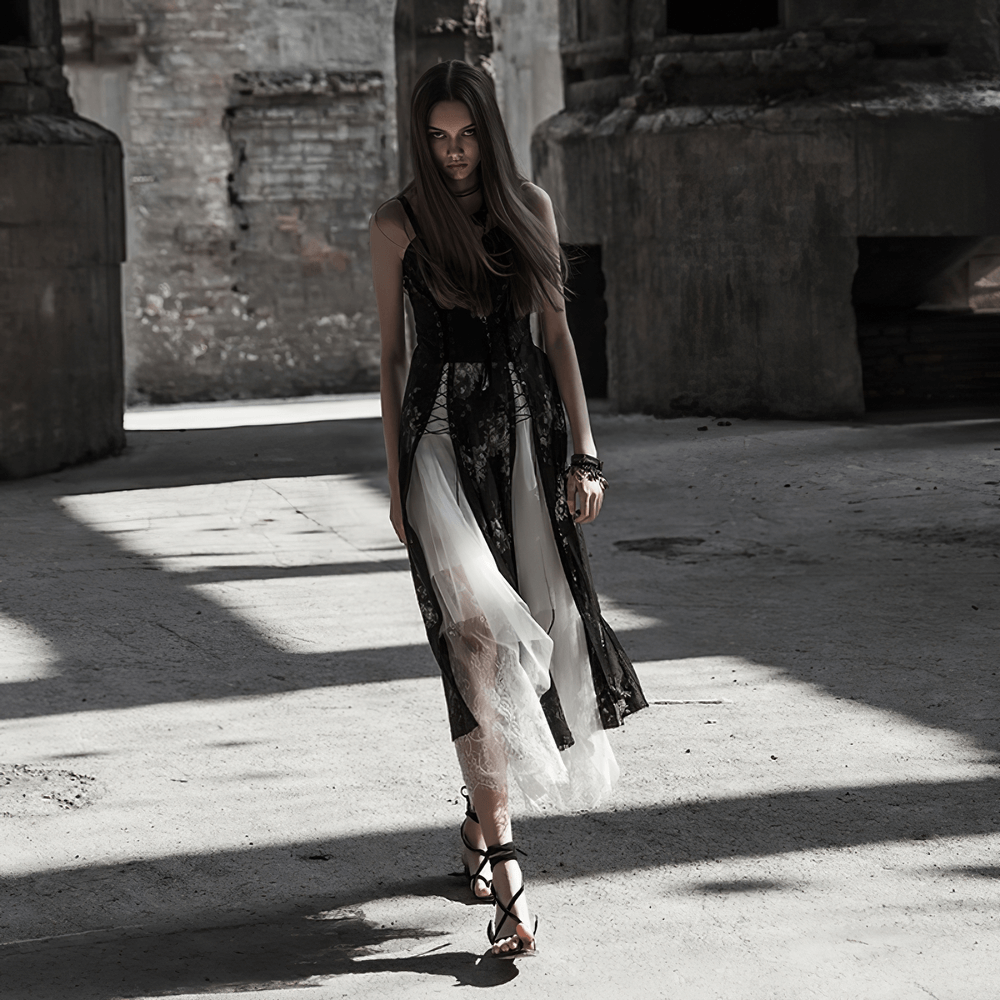 Elegant Dark Gothic Lace Strap Backless Dress - image 12