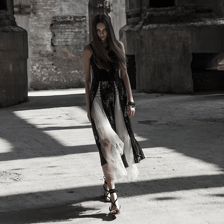 Elegant Dark Gothic Lace Strap Backless Dress - image 12