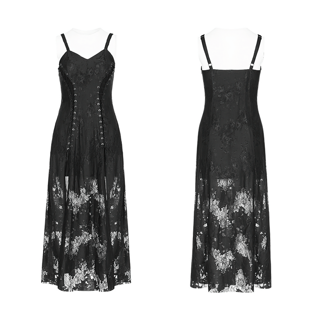 Elegant Dark Gothic Lace Strap Backless Dress - image 3