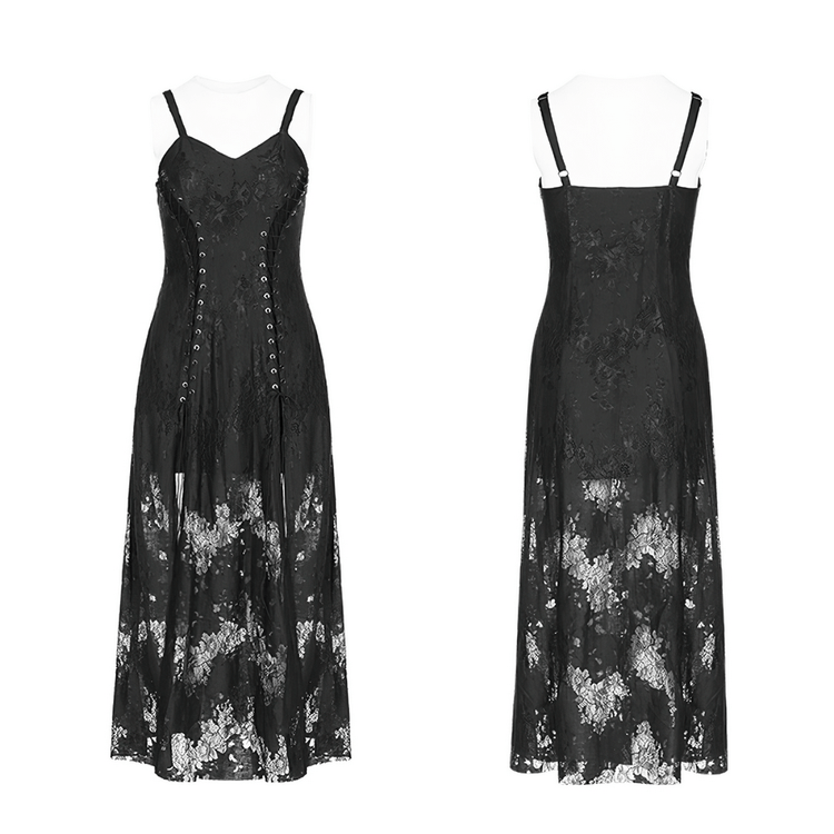 Elegant Dark Gothic Lace Strap Backless Dress - image 3