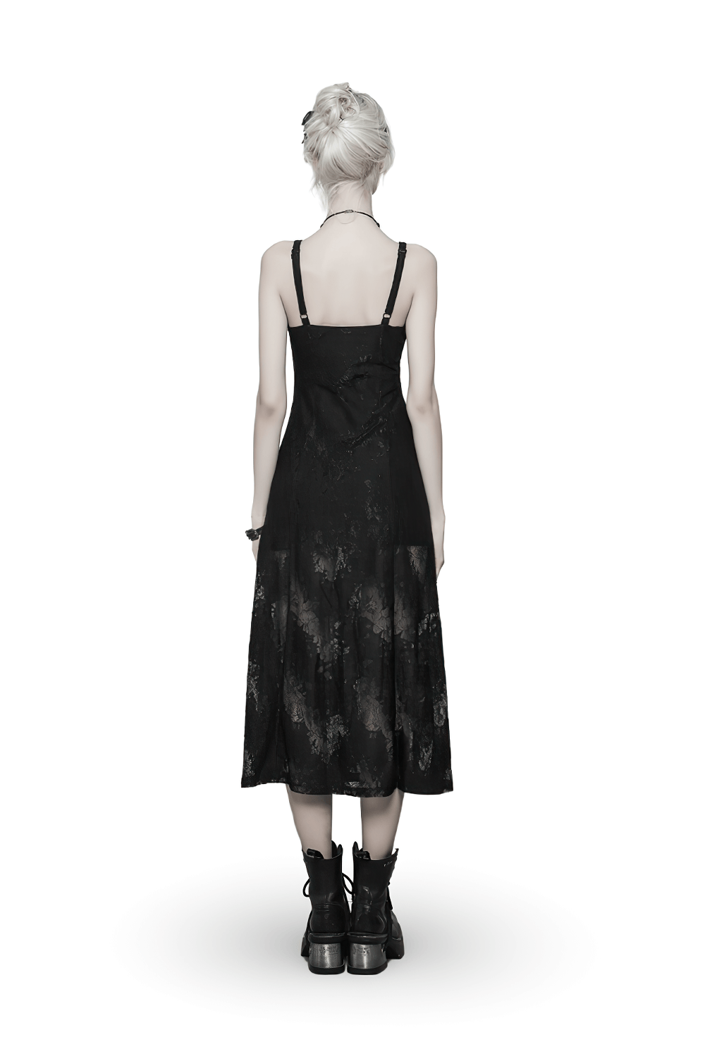 Elegant Dark Gothic Lace Strap Backless Dress - image 2