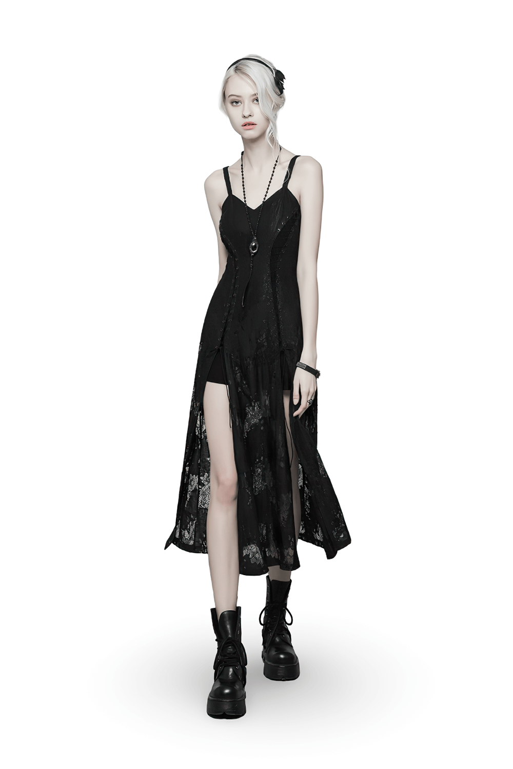 Elegant Dark Gothic Lace Strap Backless Dress - image 1