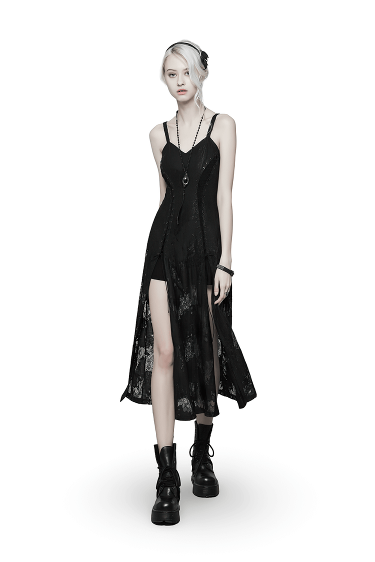 Elegant Dark Gothic Lace Strap Backless Dress - image 1