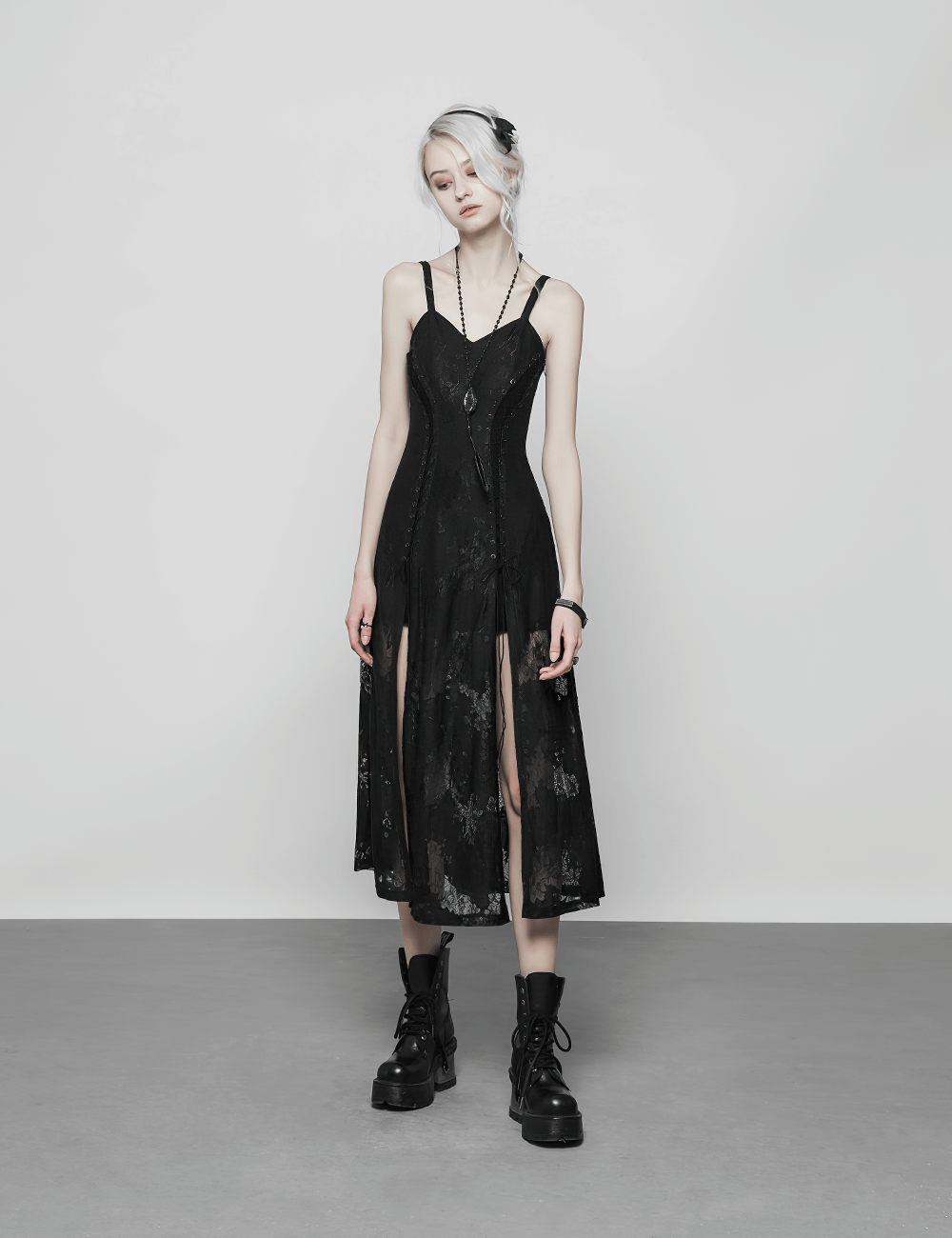 Elegant Dark Gothic Lace Strap Backless Dress - image 11