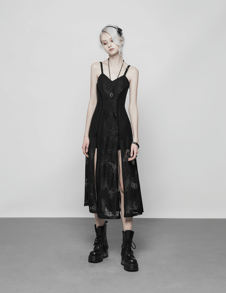 Elegant Dark Gothic Lace Strap Backless Dress - image 11