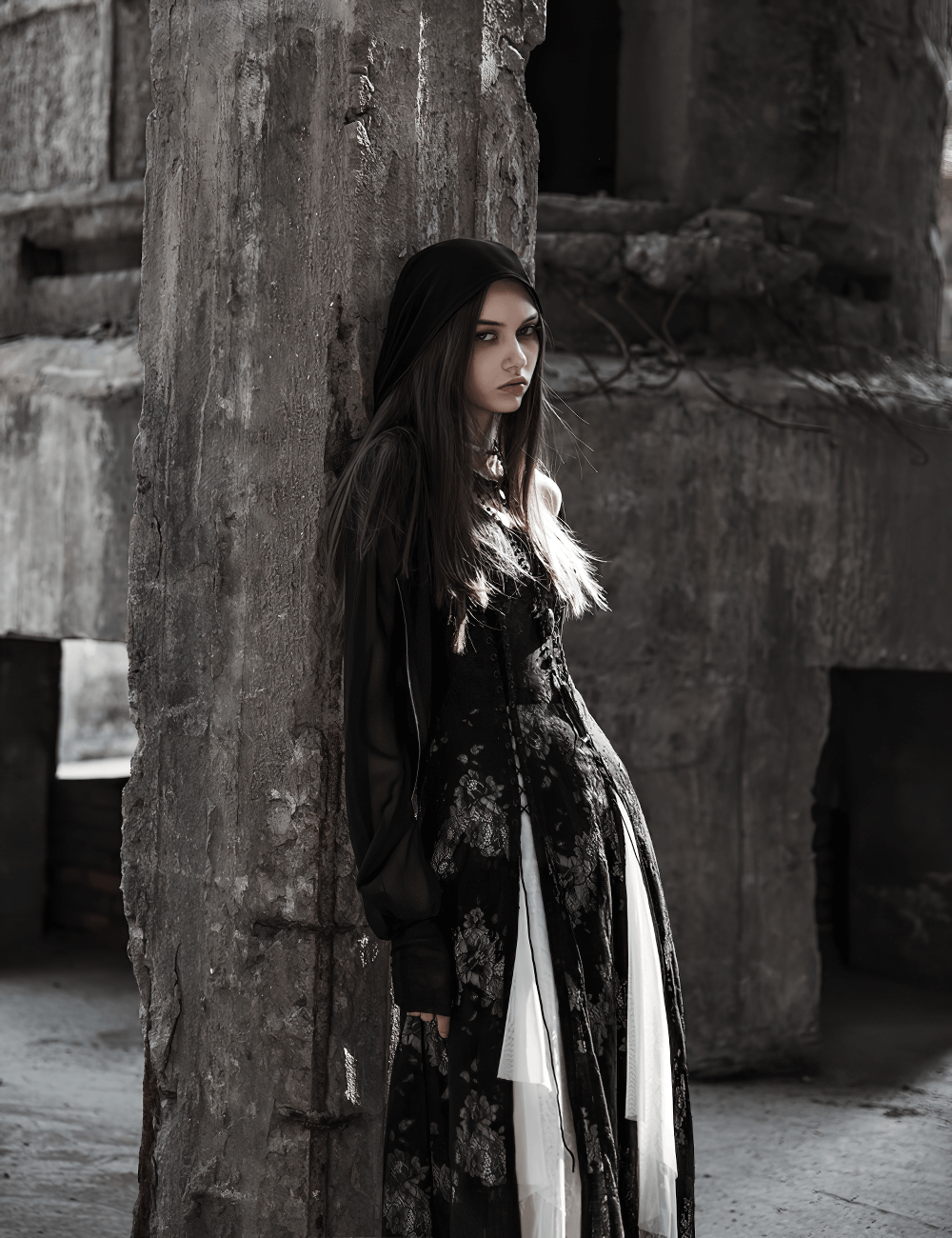 Elegant Dark Gothic Lace Strap Backless Dress - image 13