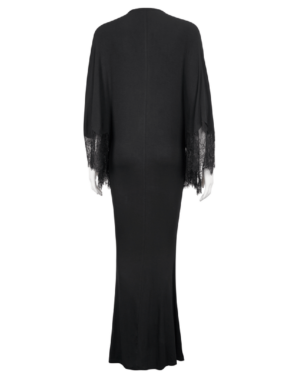 Elegant Deep V-neck Design Long Mermaid Dress / Gothic Black Lace Dress with Cape Sleeves - image 5