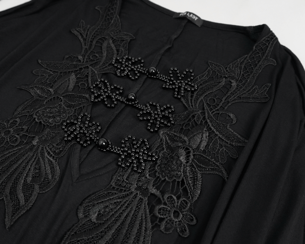 Elegant Deep V-neck Design Long Mermaid Dress / Gothic Black Lace Dress with Cape Sleeves - image 7